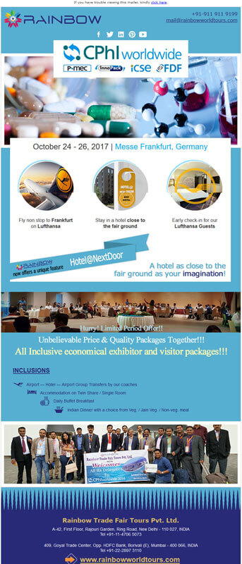 Emailer Design for CPHI Event - Rainbow Tours and Travels