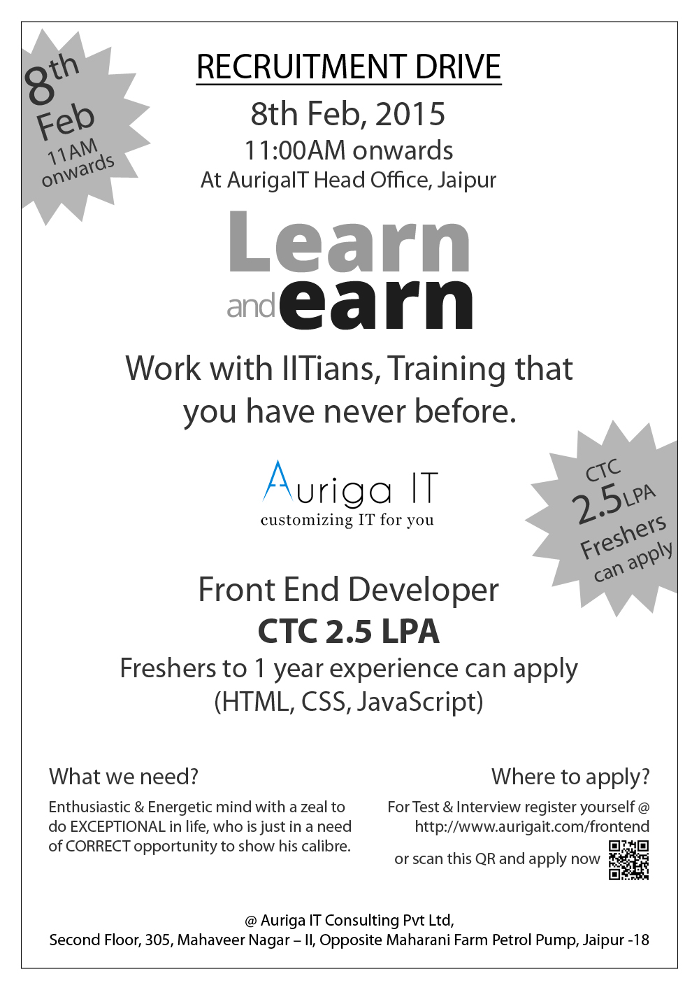 Poster Design for Recruitment Drive - Auriga IT