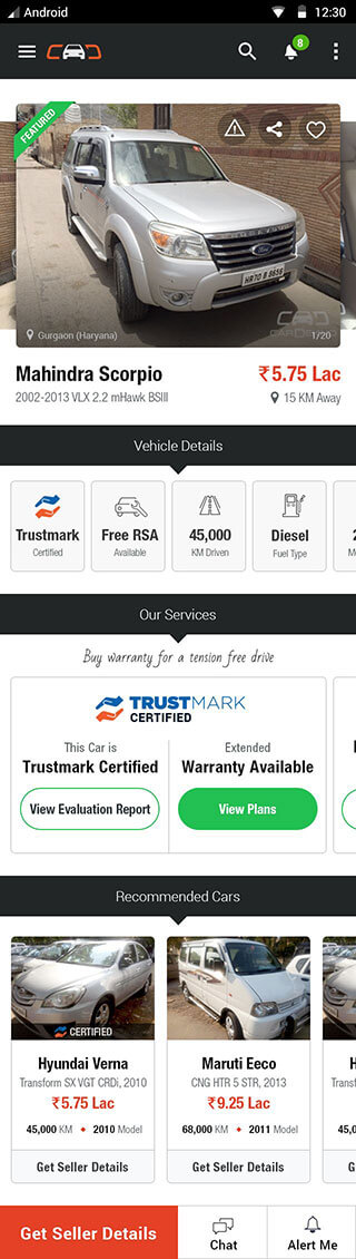 Used Cars section for Mobile Website - Cardekho.com
