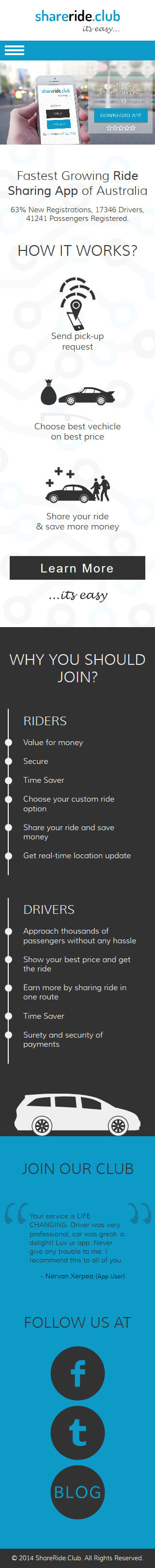 Website for App Promotion in Australia - ShareRide.Club