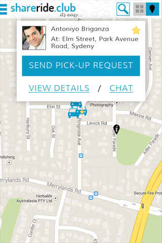 Driver Summary on Map View - Share Ride Club