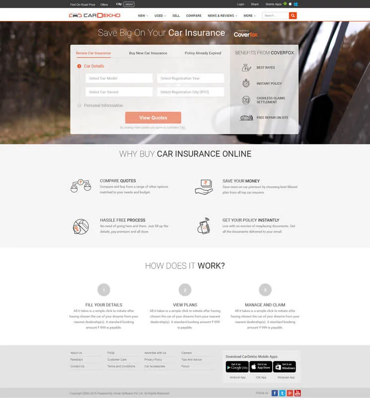 Insurance Page Design - CarDekho.com