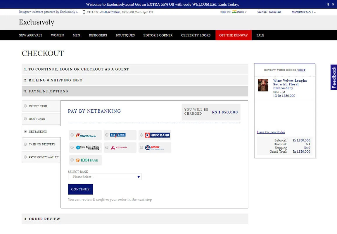 Checkout Page Development - Exclusively.in