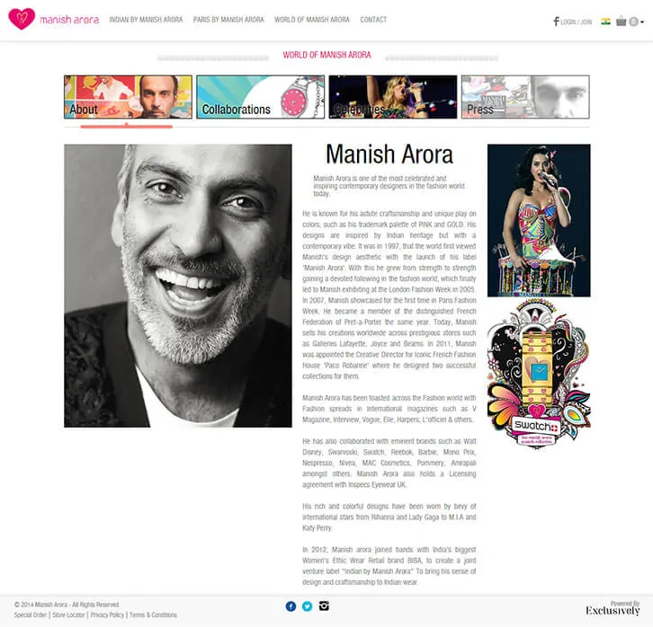 Portfolio and E-Commerce Website for Famous Indian Fashion Designer - ManishArora.in