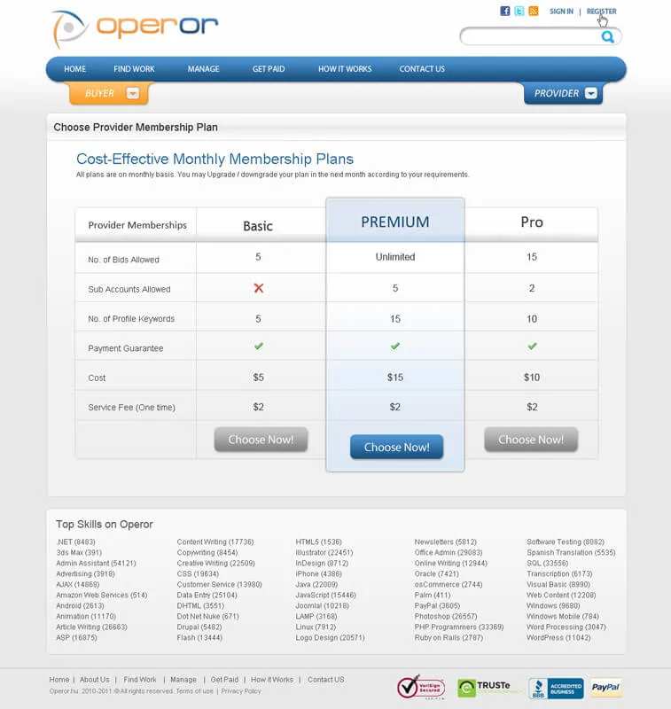 Membership Plans Page Design - Operor.com