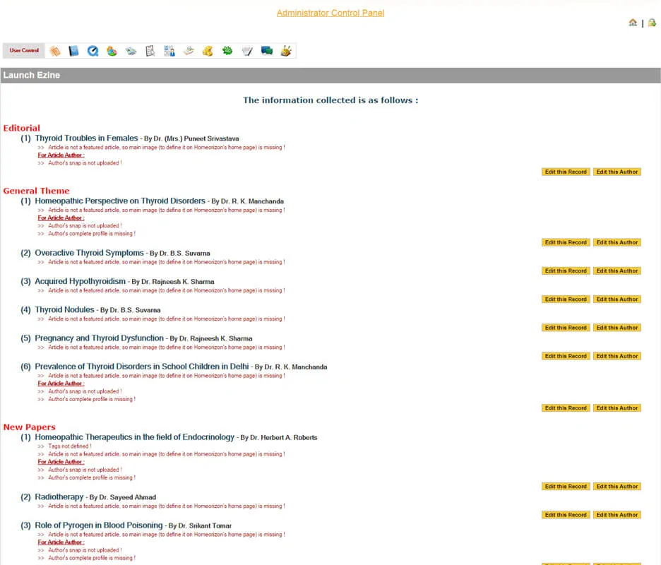 Custom CMS E-Magazine Launch Monitoring System - Homeorizon.com