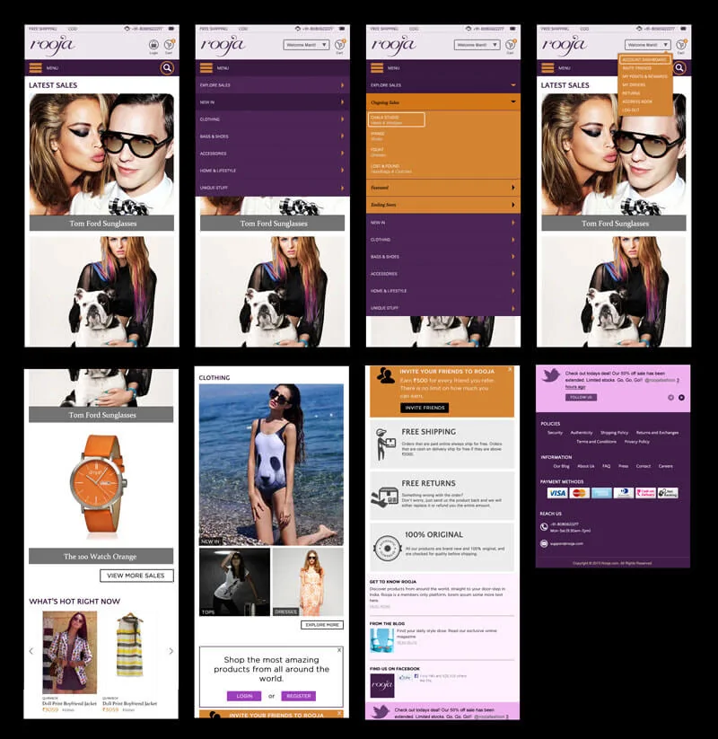 Online Garments Brand Store Mobile View Design - Rooja