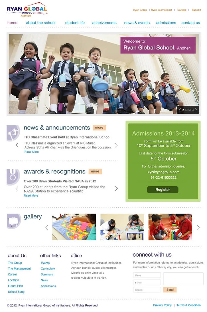 Wordpress Custom Website for School - Ryan Global School
