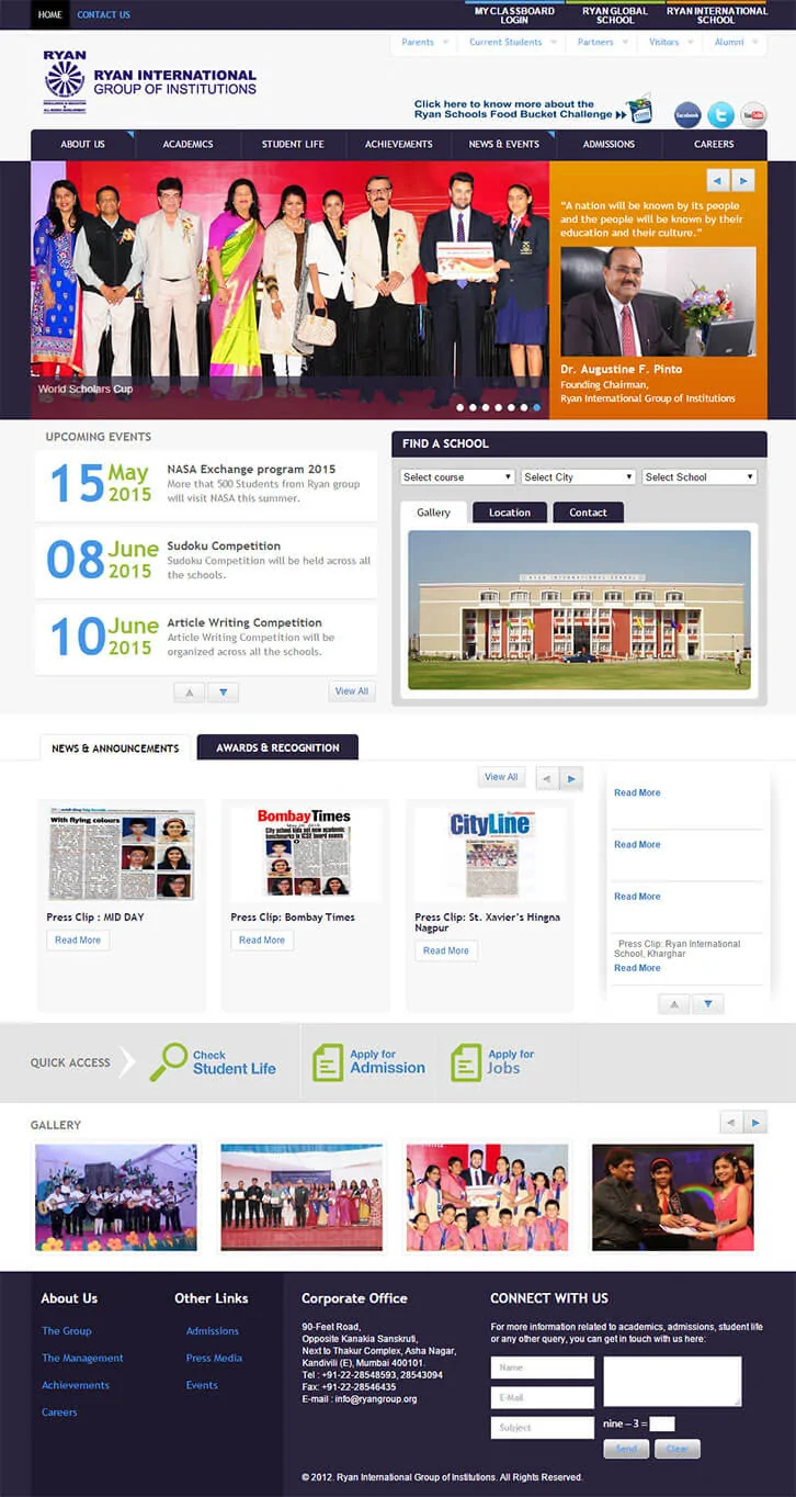 Wordpress Custom Website for School - Ryan International Group