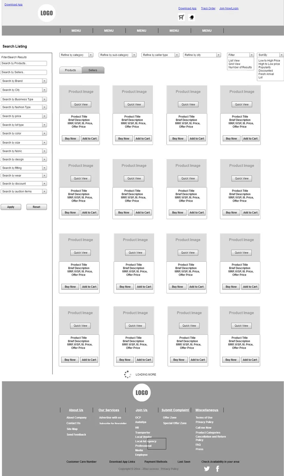 Wireframe Product Listing Page